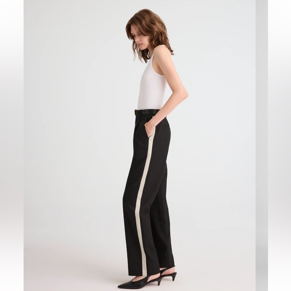 NWT!! Madewell Black Wide-Leg Trousers with Cream Side Stripe